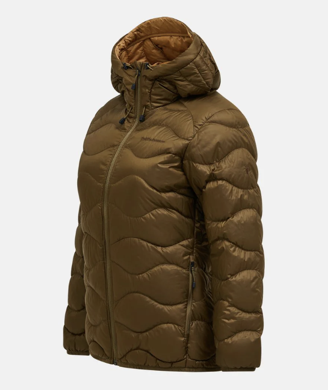 Peak Performance Damska Kurtka Helium Down Hood Meadow Moss/Sierra Sand