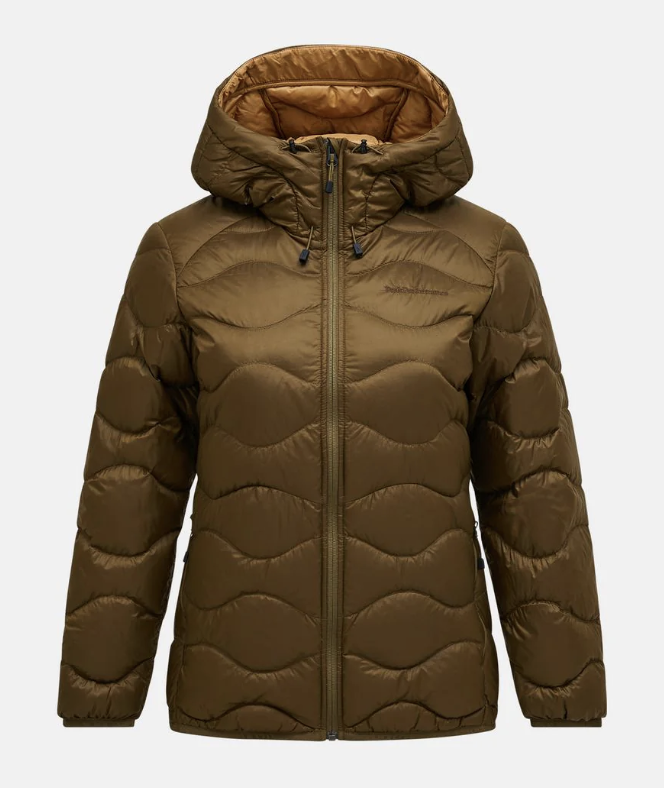 Peak Performance Damska Kurtka Helium Down Hood Meadow Moss/Sierra Sand